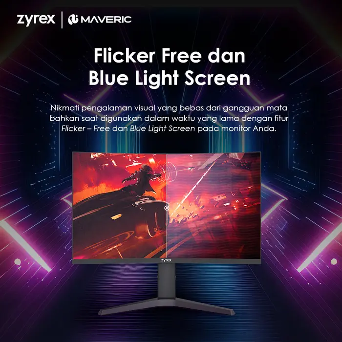 Zyrex Maveric 27F monitor 27 inch Full HD 1080p IPS 180 Hz Flat G-SYNC Compatible Freesync Flicker Free Blue Light Filter Garansi Resmi 2 Tahun 3