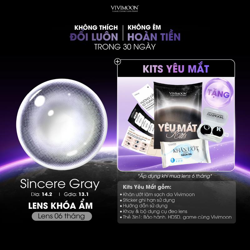    6 MONTHS  Kính áp tròng VIVIMOON LENS cận Sincere Gray Moisture màu xám ánh xanh có viền và hiệu ứng trăng khuyết Khóa Ẩm   Giá 01 đôi  