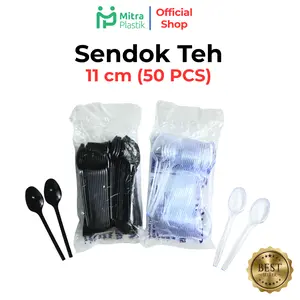 Sendok Teh Plastik Bening / Hitam – Sendok STG Tebal 1.2gr Puding Besar 11 cm Kuat & Tahan Panas
