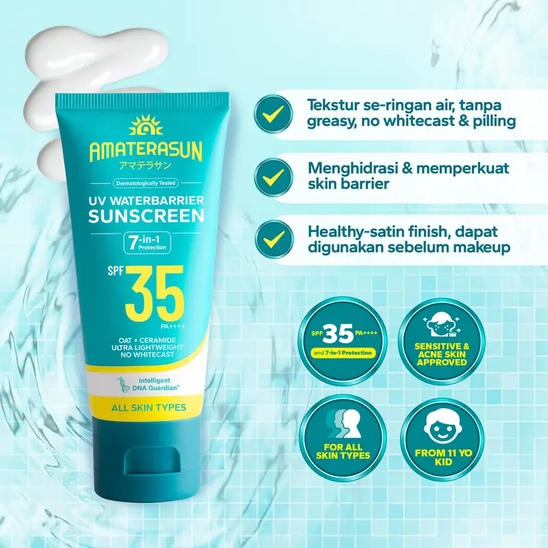 [EXCLUSIVE SARWENDAH] BUY 1 GET 3 - AMATERASUN  UV WaterBarrier SPF 35 PA++++ Sunscreen Wudhu Friendly 1