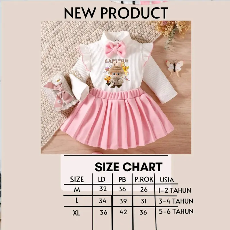 BAJU ANAK LABUBU LUCU CANTIK/SETELAN ANAK PEREMPUAN ONE SET ROK CEWEK USIA 1- 6 TAHUN 8