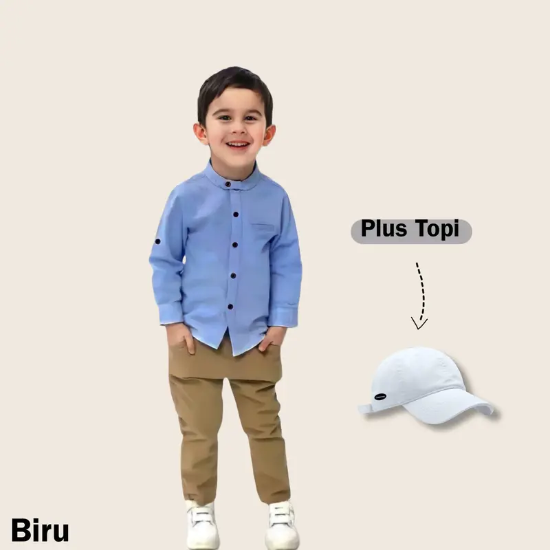 [3 in 1] Setelan Kemeja Anak Plus Topi Usia 3-8 Tahun 2