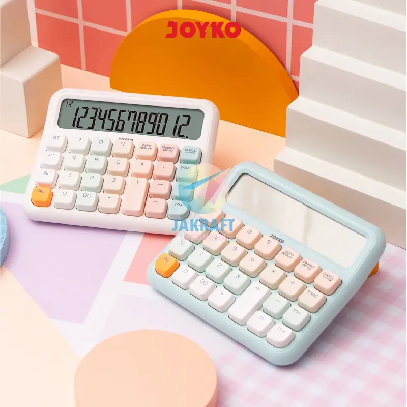 (1 Pcs) Kalkulator Pastel JOYKO CC-63ACO Calculator 12 Digits Big Dispay Check Correct 112 Steps AAA Battery Mechanical Marshmallow Button 0