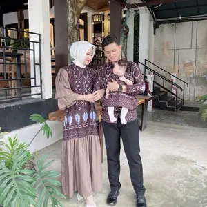 RAYA DRESS Gamis Batik Motif Tenun Bahan Katun Kombinasi Syakila Resleting Lengan Puff Berkaret Muslim premium