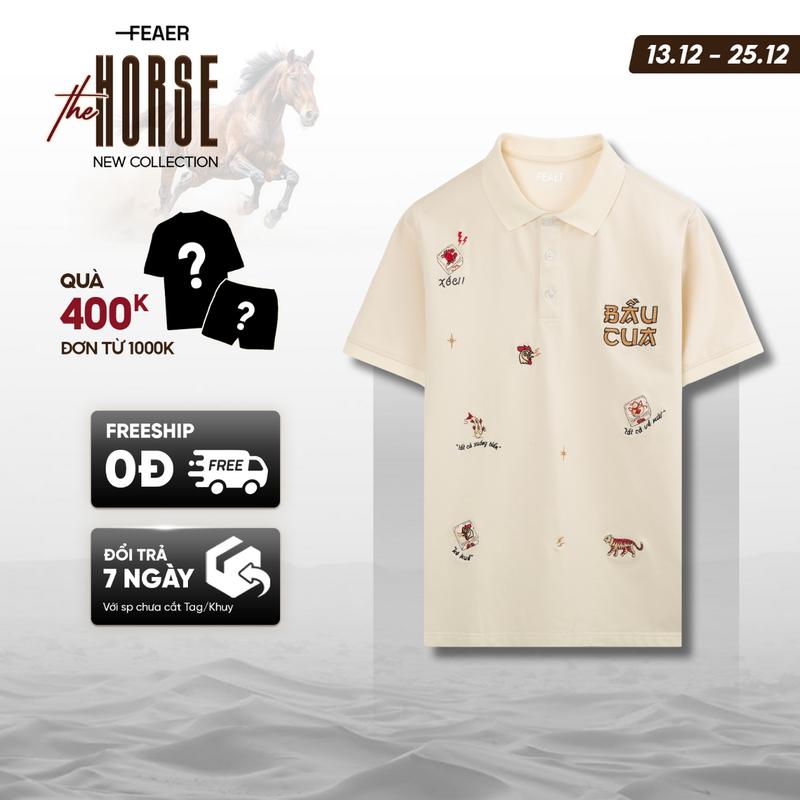 Áo polo cổ bẻ The Feast tay ngắn chất vải CVC thoáng mát hình thêu trò chơi ngày Tết dễ thương năng động - FEAER