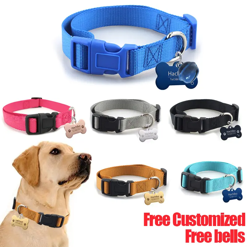 Free Customized Dog Collar With Tag Bells Dog Tag Cat Collar Pet ID Tag Stainless Steel Tag YP7