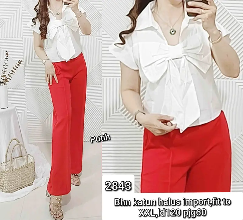 Atasan krah pita import ,bahan katun halus import LD 102 panjang 47 , 2721/2843/2900/2901 0