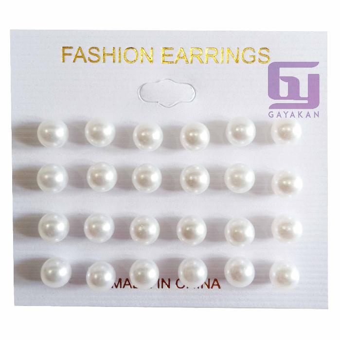 Isi 24 Pcs (12 Pasang) Anting Tusuk Besi Mote Lada Putih Multiwarna Multisize 4