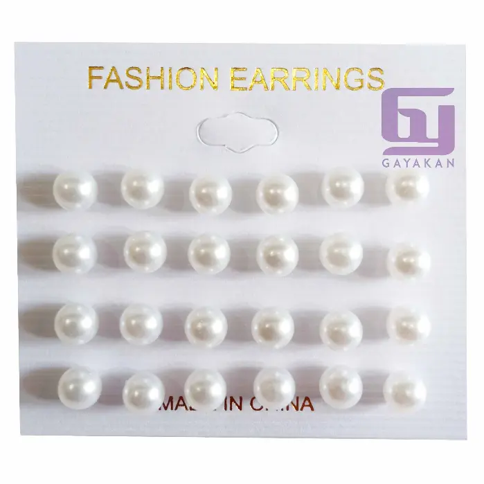 Isi 24 Pcs (12 Pasang) Anting Tusuk Besi Mote Lada Putih Multiwarna Multisize 4