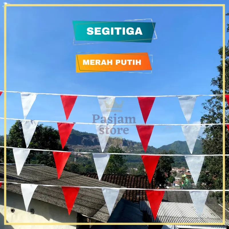 25 Meter Bendera Segitiga Merah Putih Kain Hias Dekorasi Festival Bunting Flag Renteng Dinding 2