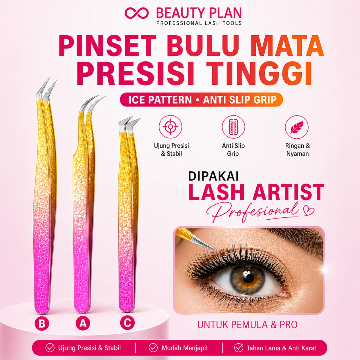 BEAUTY PLAN Tweezer PINSET BULU MATA ICE PATTERN WARNA-WARNI
