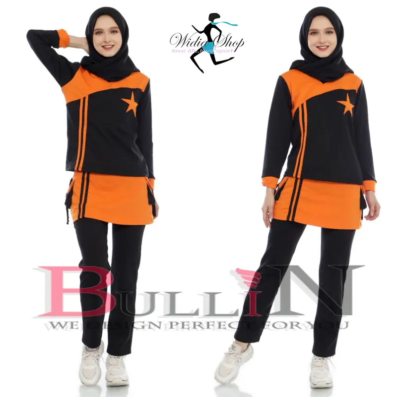 BULLIN | Setelan senam olahraga wanita muslimah hitam merah 5