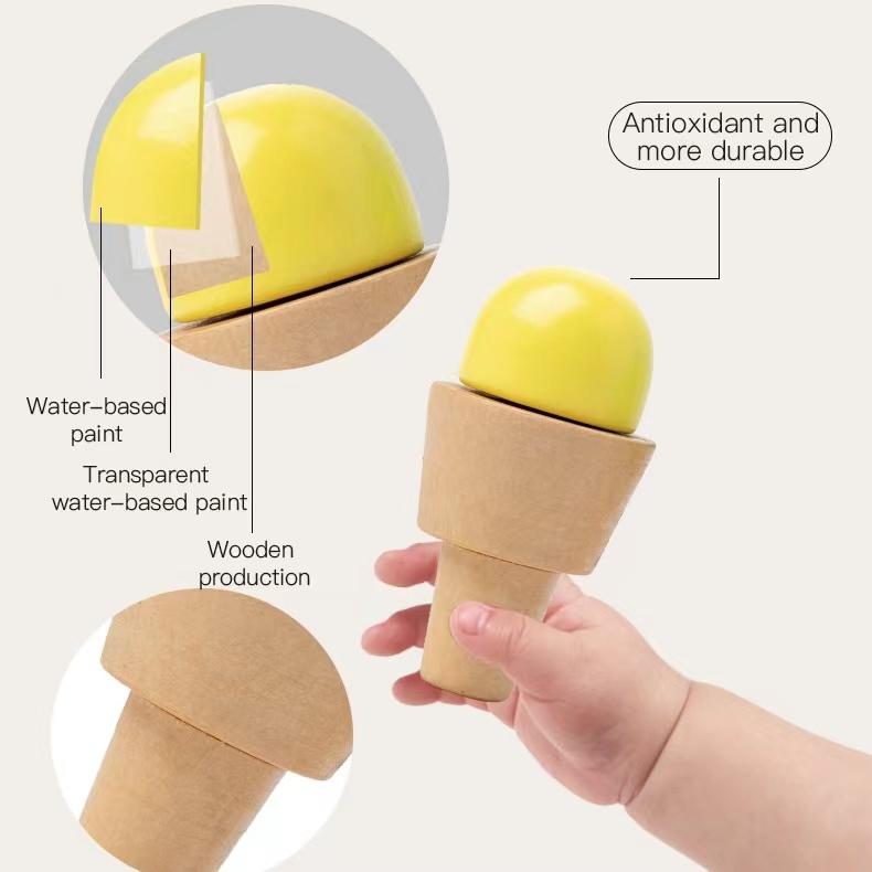 Wooden simulation ice cream cone ice cream machine, boys and girls ice cream cart, children play house toys gifts 8