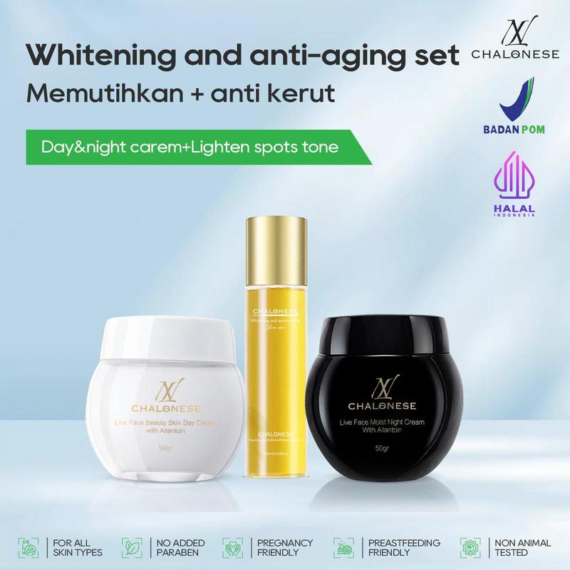 Product Introduction of CHALONESE WHITENING&ANTI AGING SET (1SET MOISTURIZER+TONER) MEMBANTU MENGENCANGKAN WAJAH ,MELEMBABKAN WAJAH,ANTI KERUTAN Hitam Facial Pencerah Mencerahkan Perawatan Cleansing Muka Memutihkan 0