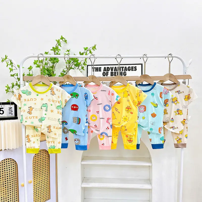 Bộ Tay Ngắn Quần Dài Thun Lạnh, Bộ cộc tay quần dài thun lạnh hoạ tiết Cho Bé Trai Và Bé Gái Từ 5kg Đến 15kg [010] 0