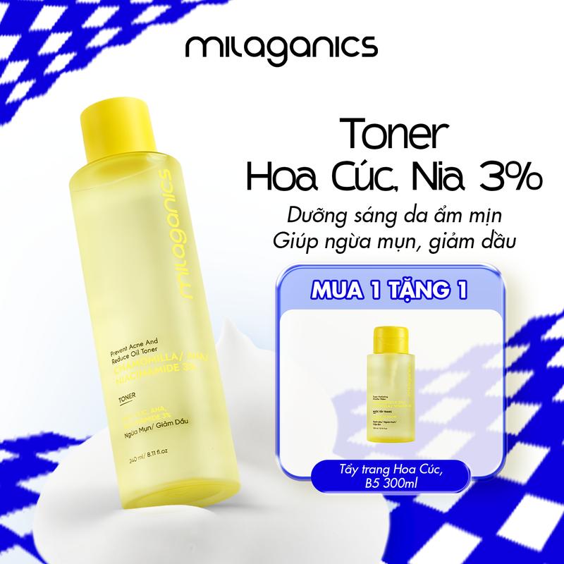 MUA 1 TẶNG 1 Toner Hoa Cúc 3% Niacinamide Sáng Da MILAGANICS Nước Hoa Hồng Hoa Cúc Dưỡng Ẩm Trắng Da Dầu Mụn Toner Da Dầu Mụn Giảm Mụn Sáng Da Đều Màu Toner Skincare Làm Đẹp Da Chăm Sóc Da Khô Da Dưỡng Da Mặt