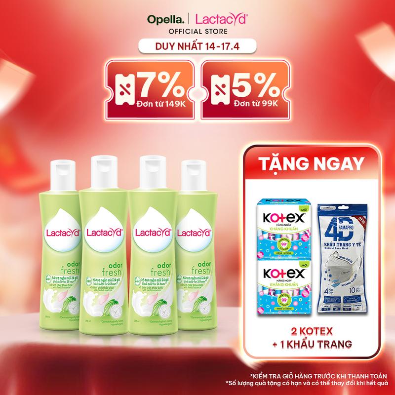 Bộ 4 chai Dung Dịch Vệ Sinh Phụ Nữ Lactacyd Odor Fresh Ngăn Mùi Cả Ngày 250ml/chai lactacyd Women