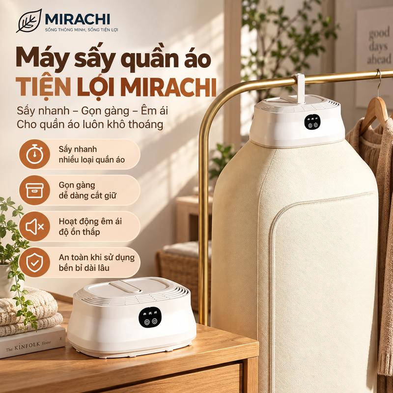 Máy sấy quần áo gấp gọn Mirachi, tủ sấy quần áo đa năng sử dụng công nghệ gia nhiệt PTC công suất cao 400w, máy sấy khử khuẩn khử mùi cho người - Chế độ sấy 1-7 giờ