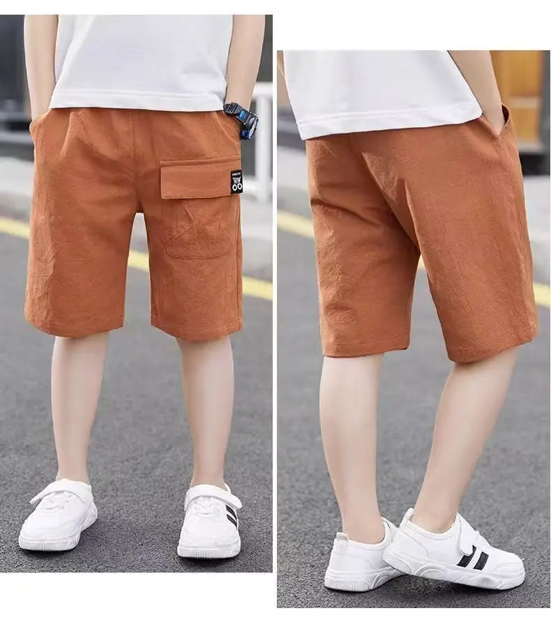 Boys' shorts, summer thin style, children's five quarter pants, work pants, medium and large children's shorts