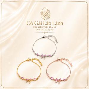 Vòng tay nữ nơ trái tim đá hồng, lắc tay dây mảnh điều chỉnh được màu bạc vàng vàng hồng, phụ kiện ngọt ngào dễ phối, quà tặng cho nữ