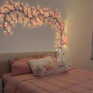 Luz de enredadera de flor de melocotón simulada alimentada por USB, 96 LEDS (96 cabezales), cadena de luces rosadas para colgar en la pared con 8 modos de iluminación, fácil de hacer tú mismo para bodas, fiestas, jardines, Navidad y Día de San Valentín