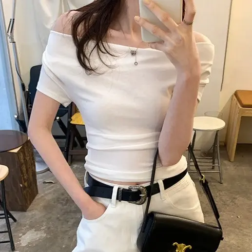 Atasan Top Kint Off Shoulder Tank Wanita Cewek Crop 6