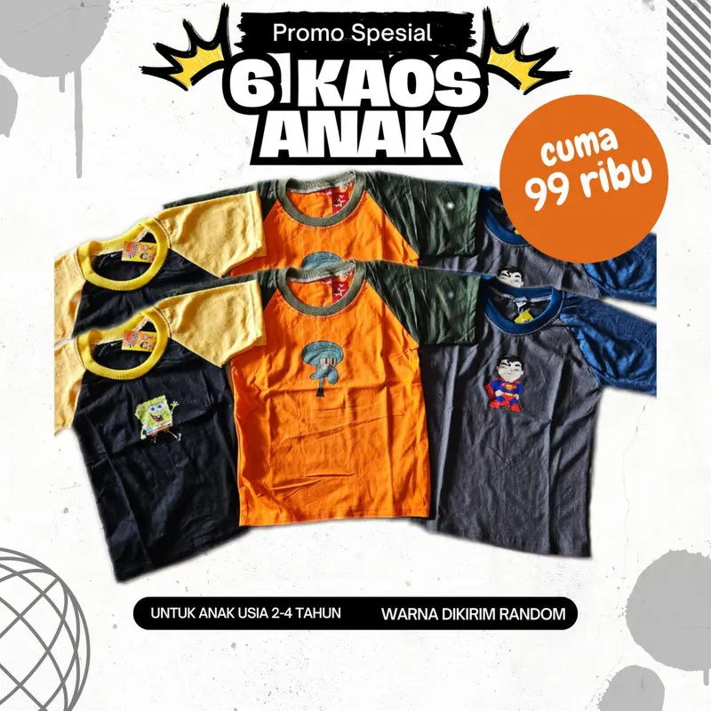 Promo setelan anak 100 rb dapat 3 picis yang trendy terdiri dari kaos dan celana yang nyaman,stelan ini terbuat dari bahan katun lembutt berkualitas sehingga memberikan rasa nyaman bagi sibuah hati 5