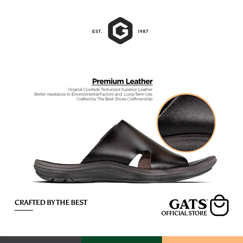 GATS - HG 281 - Sandal Kulit Pria Casual - Coklat Tua 3