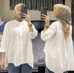 HANA SHIRT LINEN kemeja Atasan Wanita Oversize Linen Kancing Belakang Nyaman Tebal Baju Panjang