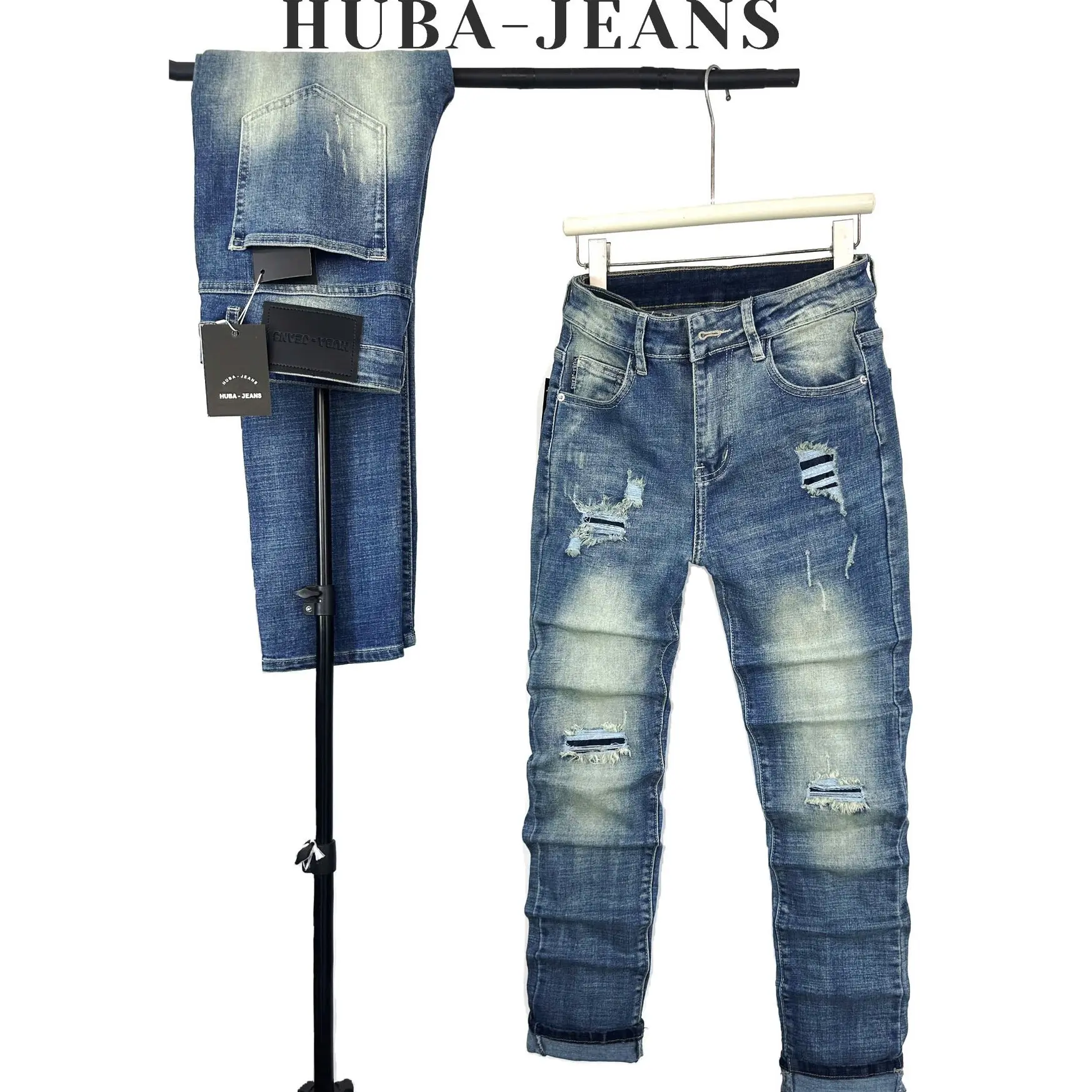 Quần jean nam HUBA-JEANS cao cấp vải Jean SKINNY CO GIÃN 4 CHIỀU cực đẹp form ôm sang trọng Menswear Pants Có Túi Denim