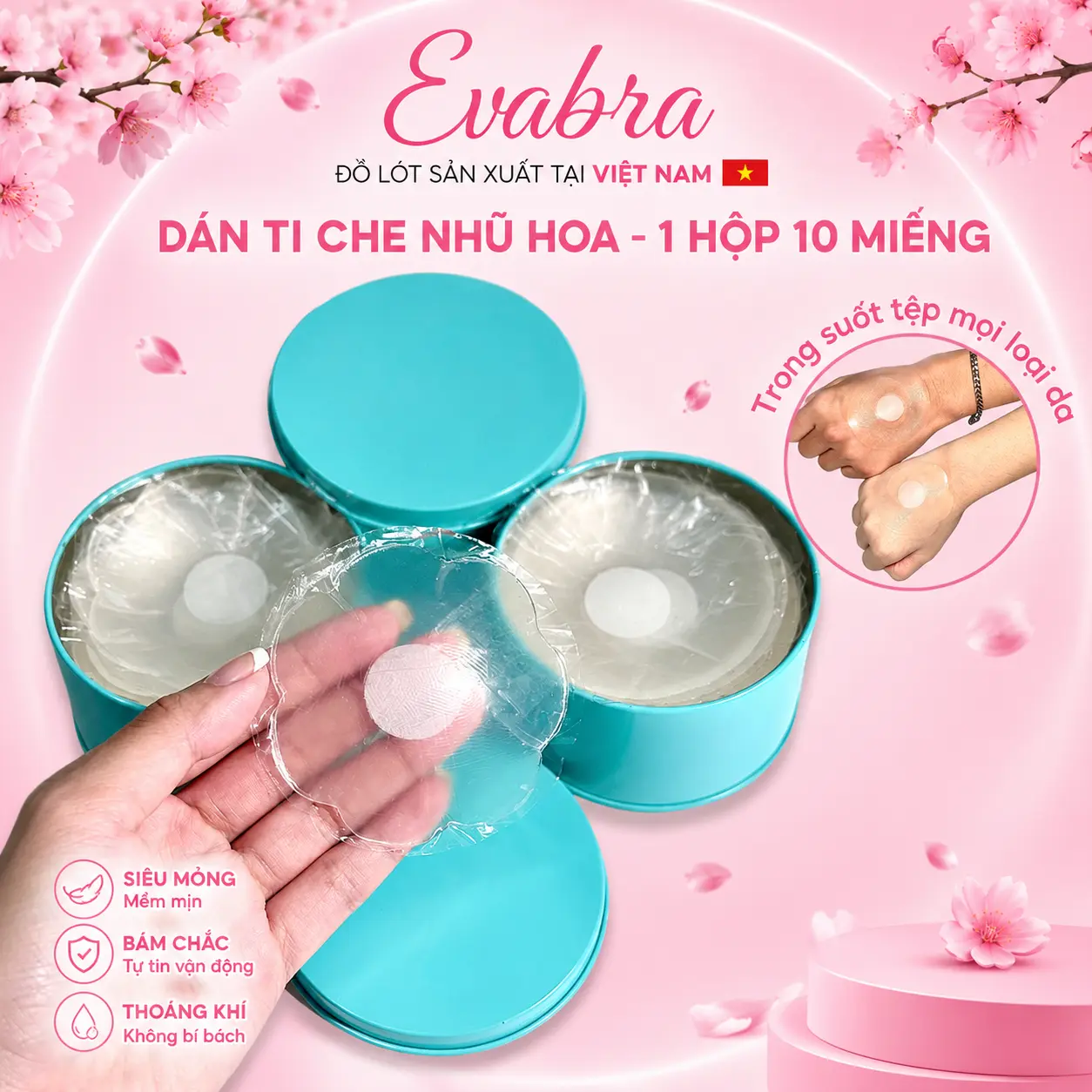 [MUA 3 TẶNG 1] EVA BRA Hộp Xanh 5 Cặp Dán Nhũ Silicon Eva Bra Hình Hoa Trong Suốt Siêu Chắc Không Sợ Rơi FreeSize 999 Nữ Áo ngực dính Bra Accessories Chất Liệu Mềm Mịn Kích Thước FreeSize Màu Trong Suốt Xuất xứ Việt Nam