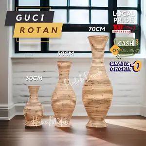 Vas Bunga Rotan Guci 70cm untuk Hiasan Ruang Tamu Modern Alami Natural - Keramik