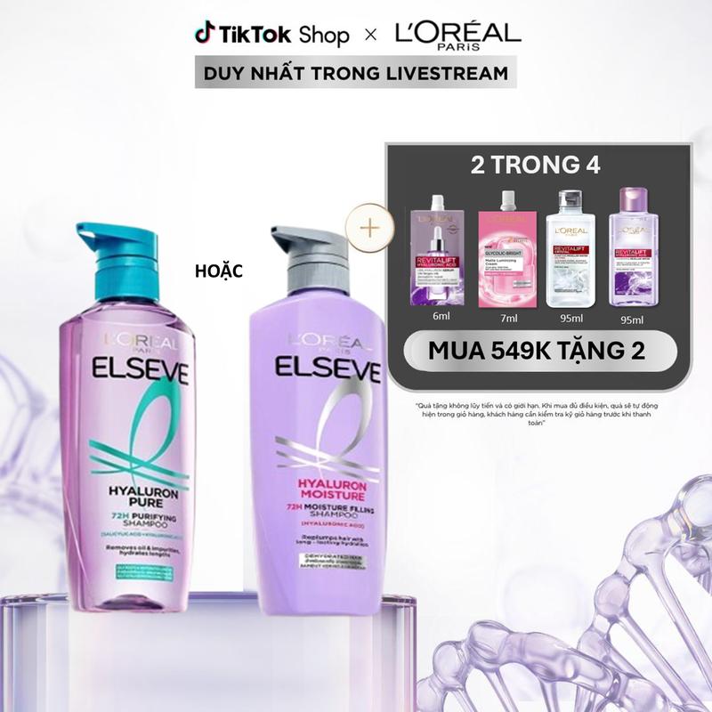 Dầu gội nhẹ bồng mái tóc, thanh tẩy dầu thừa & tạp chất trên da đầu L'Oreal Paris Elseve Hyaluron Pure 72h Purifying Shampoo 620ml