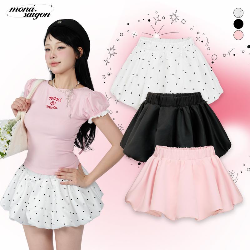 Chân váy bí nữ ngắn xoè công chúa cạp chun vải phi bóng màu hồng dễ thương - PUMPKIN SKIRT