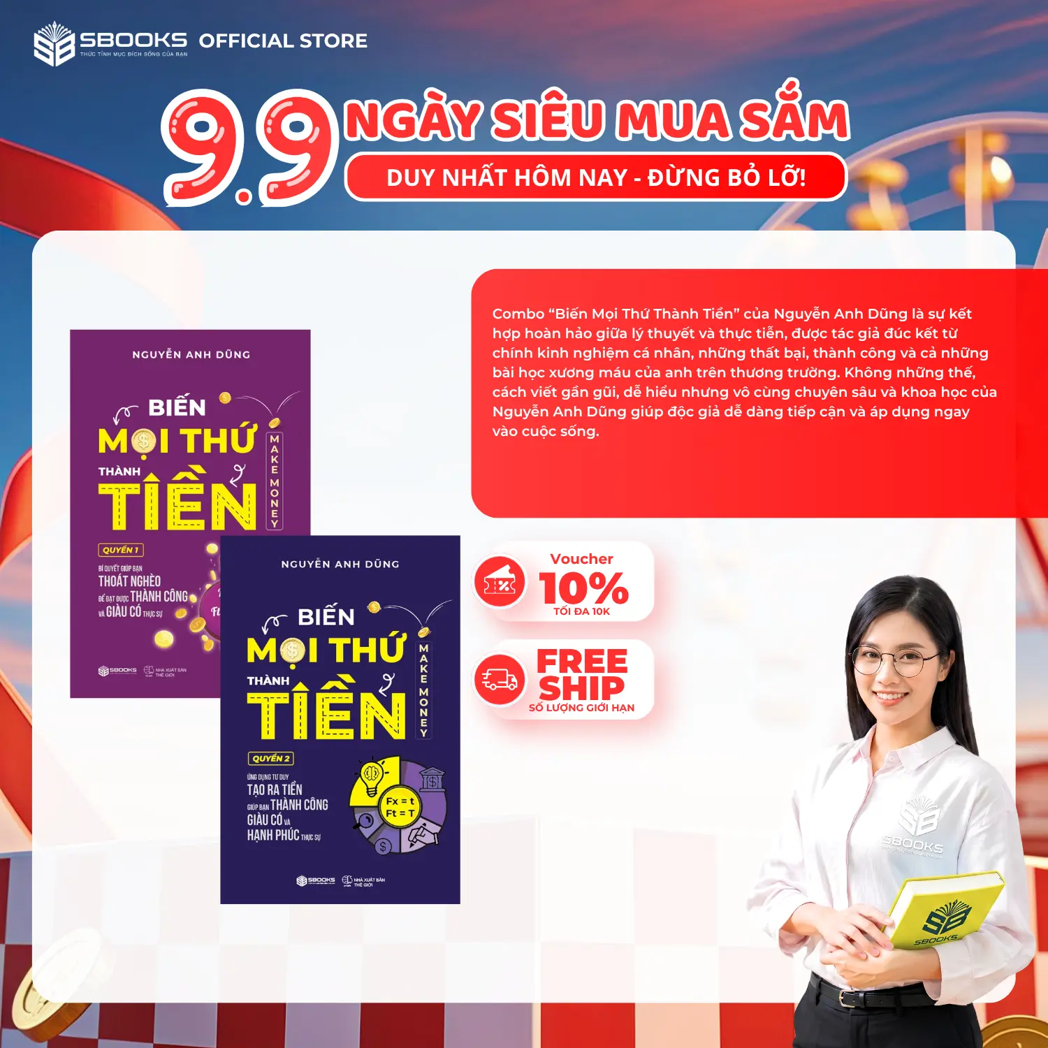 Sách Combo 2 Cuốn: Biến Mọi Thứ Thành Tiền - Quyển 1+2 - Tác giả Nguyễn Anh Dũng - SBOOKS
