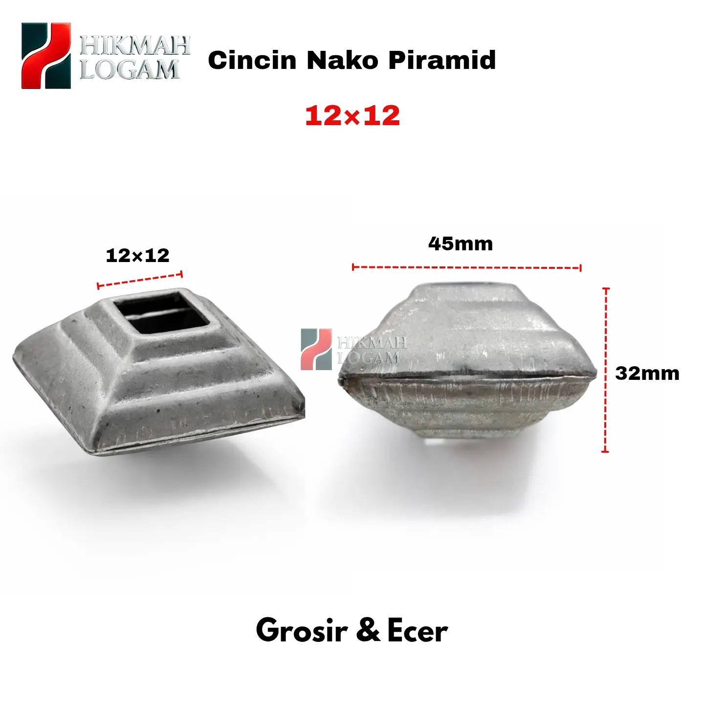 HL - (10 pcs)  Cincin Piramid Besi Nako 12 mm  - Virkan Aksesoris Pagar Besi Tempa