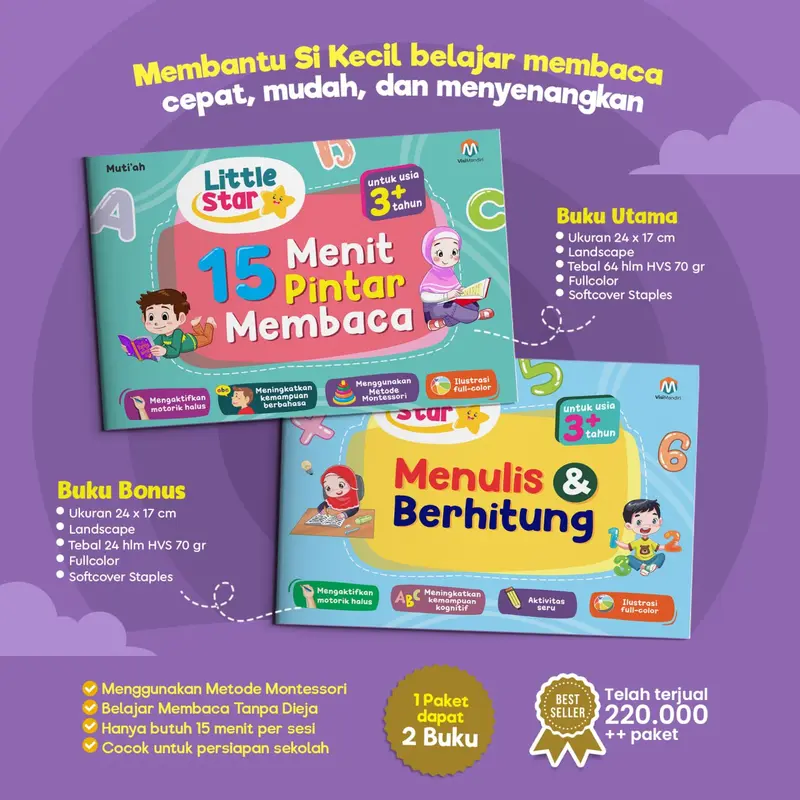 [ISI 2 BUKU] Buku Anak Belajar Membaca - Little Star 15 Menit Pintar Membaca Metode Montessori 0