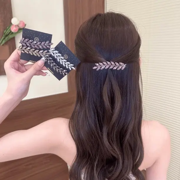 4 Pcs Diamond Wheat Ear Hairpin Side Bangs Clip Female Back of The Head Hairpin 2024 New Duckbill Flat Claw Clips Headdress