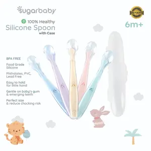 SUGARBABY Healthy Silicone Spoon 2 Set | Pastel Color Silicone Spoon with Case Cover