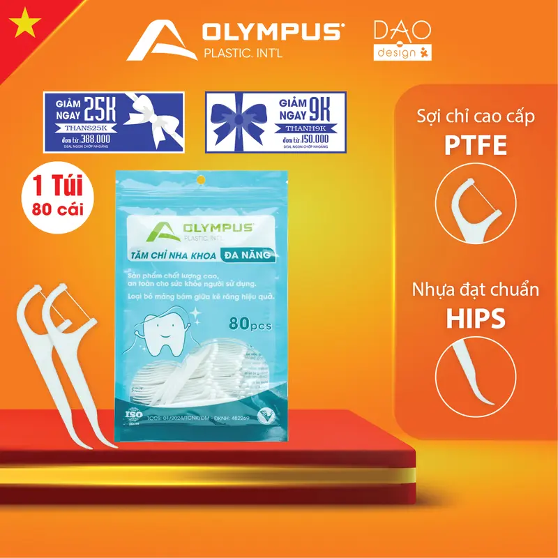 ( Túi 80 chiếc ) Tăm chỉ nha khoa Olympus cao cấp | Tăm chỉ loại 1 | Hàng chính hãng | Tăm chỉ đa năng 0