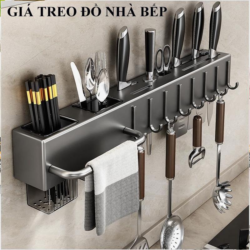 Giá treo dao nhà bếp Giá để dao kéo dụng cụ nhà bếp treo tường bằng thép carbon kèm ống đựng đũa thanh treo khăn kệ để dao kéo nhà bếp