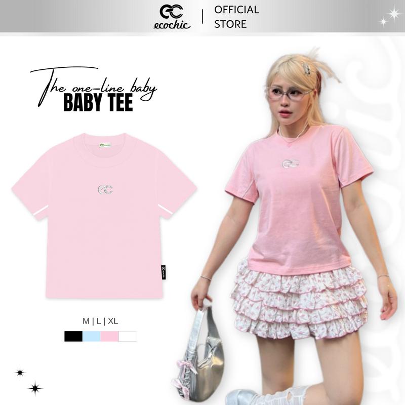 Áo Baby Tee Logo EC Nổi ECOCHIC EC 1-LINE BABY-TEE F769 Local Brand Chính Hãng Unisex Form Ôm Fit Body Premium Cotton