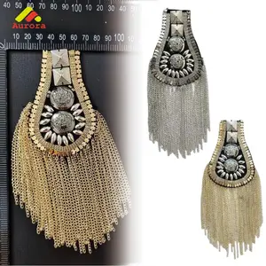Epaulet Tanda Pangkat Kristal Aksesoris Bahu Rumbai Panggung untuk Pertunjukan Panggung Gaya Vintage Punk Bahu Model Rumbai Rivet