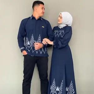 Good Ethnic - Gamis Kinanti Tenun Couple Baju Pasangan Sarimbit Keluarga Set Couple Tenun Dress Muslim Wanita Batik Lebaran Full Tenun Asli Kombinasi Kain Polos Toyobo