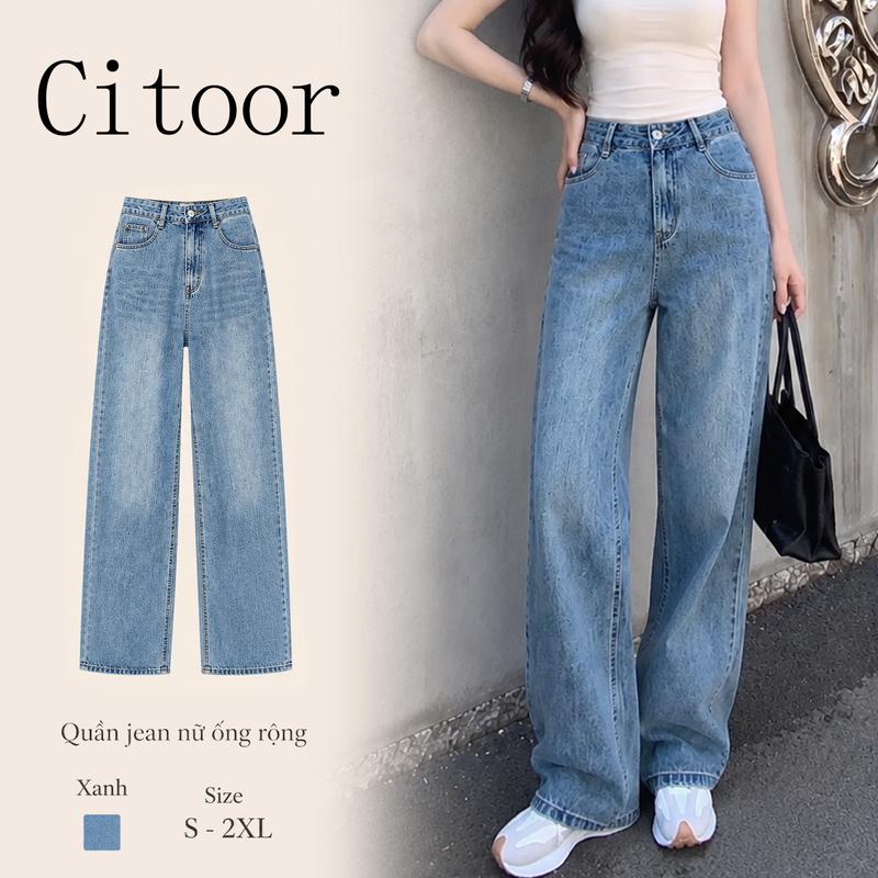 Quần bò nữ ống rộng màu xanh denim,lưng cao tôn eo, dáng dài thời trang, phong cách casual Hàn Quốc, mặc lên tôn dáng, trẻ trung và năng động,S-2XL