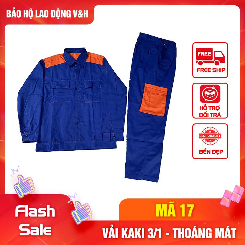 Bộ Quần Áo Bảo Hộ Lao Động Nam Dài Tay Mã 17 - Có Cổ Sơ Mi, Quần Có Túi Hộp, Vải Kaki 3/1 Dày Dặn, Bền Bỉ, Thoáng Mát, Chống Nắng Nóng Tốt