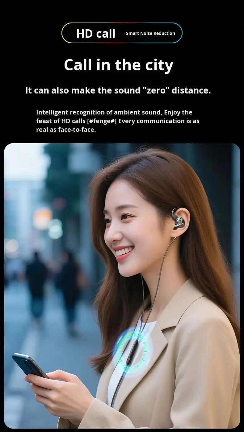 Headphone Berkabel Hifi 3.5Mm/Earphone Berkabel Headphone In-Ear Headset Kait Telinga Olahraga dengan Mikrofon Earphone Bass Stereo