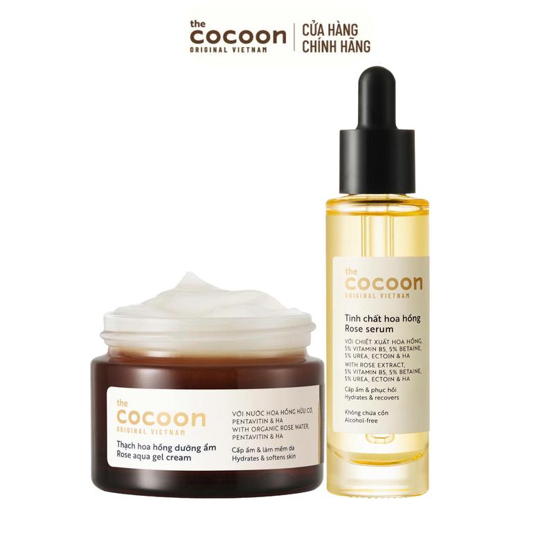 COMBO 1 Tinh chất hoa hồng serum Cocoon cấp ẩm & phục hồi da 30ml + 1 Thạch hoa hồng 30ml