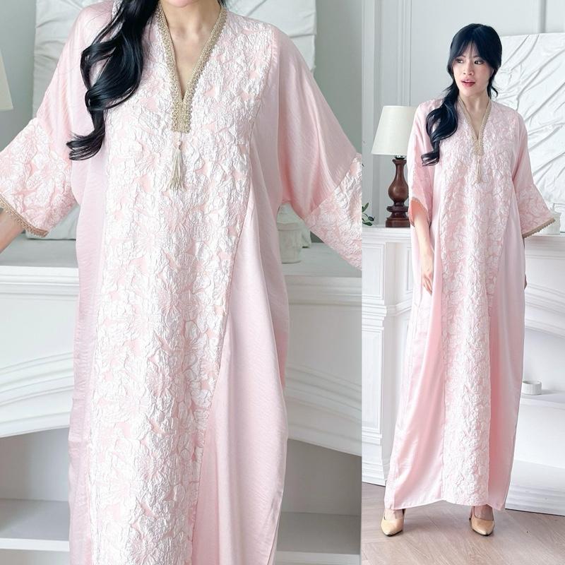 Vay Abaya Satin Soft Pink | Kaftan Abaya Dress Satin Wanita Lebaran Terbaru 0
