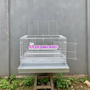 KANDANG KELINCI LIPAT BESI MODEL LOYANG TARIK WARNA COATING PUTIH UK76x46x47